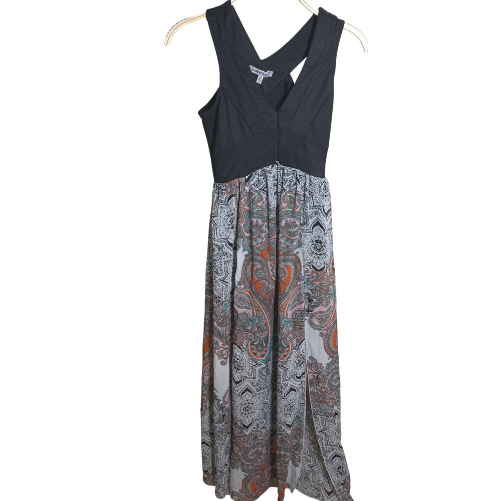 Bailey Blue Womens Paisley Print V-Neck Maxi Dress Black Orange Teal Size Medium